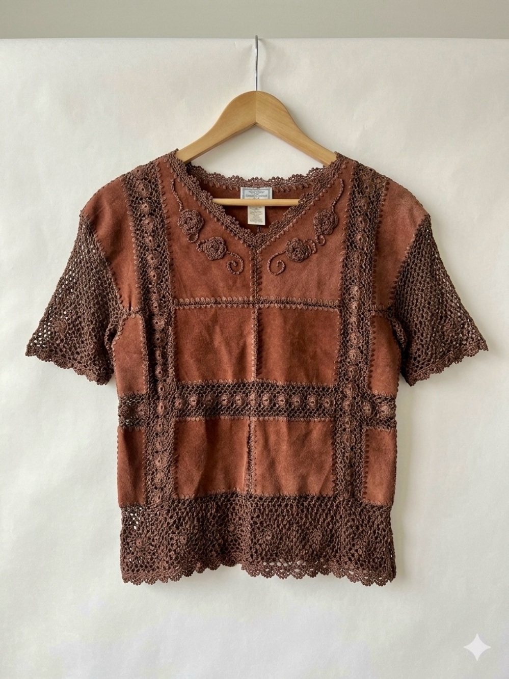 Vintage leather and crochet top